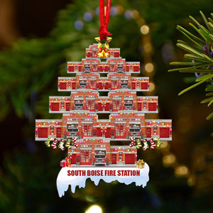 Fire Station Christmas Tree - Personalized Christmas Ornament For Firefighter - Ornament - GoDuckee