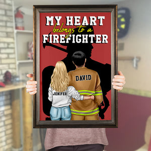 Personalized Firefighter Couple Poster - My Heart Belongs to A Firefighter - Couple Shoulder to Shoulder - Poster & Canvas - GoDuckee