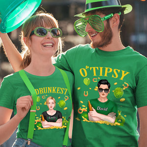 Drunken Drunkest Drunker Tipsy - Personalized Shirts - Gift for Couple - Couple With Arms Crossed - Shirts - GoDuckee