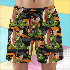Fishing Custom Face Photos Seamless Pattern, Personalized Hawaiian Shirt and Men Beach Shorts, Gifts for Fishing Lovers - Hawaiian Shirts - GoDuckee