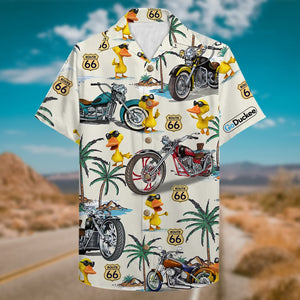 Biker Duck Hawaiian Shirt - Duck & Classic Motorcycles Pattern - Hawaiian Shirts - GoDuckee