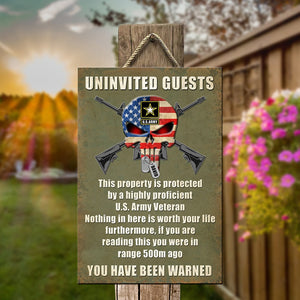 Uninvited Guests You Have Been Warned, Personalized Metal Sign with Custom Military Unit, Military Gifts - Metal Wall Art - GoDuckee
