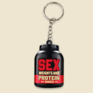 Sex, Weights And Protein Shakes Personalized Gym Couple Keychain Gift For Couple - Keychains - GoDuckee