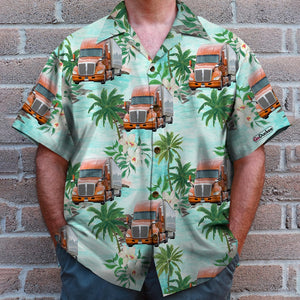 Custom Photo - Truck Driver Hawaiian Shirt - Coconut Tree Pattern - Hawaiian Shirts - GoDuckee
