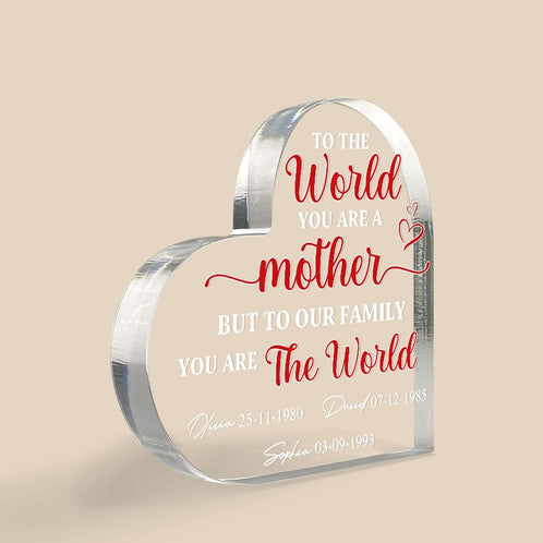 To Our Family You Are The World, Personalized Acrylic Plaque, Gift For Mom, Mother's Day Gift - Decorative Plaques - GoDuckee