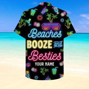 Led Beach Pattern Hawaiian Shirt - Besties Drunk - Beaches Booze And Besties - Hawaiian Shirts - GoDuckee