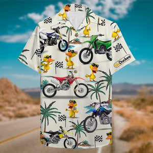 Motocross Duck Hawaiian Shirt - Dirt Bike and Fancy Duck Pattern - Hawaiian Shirts - GoDuckee
