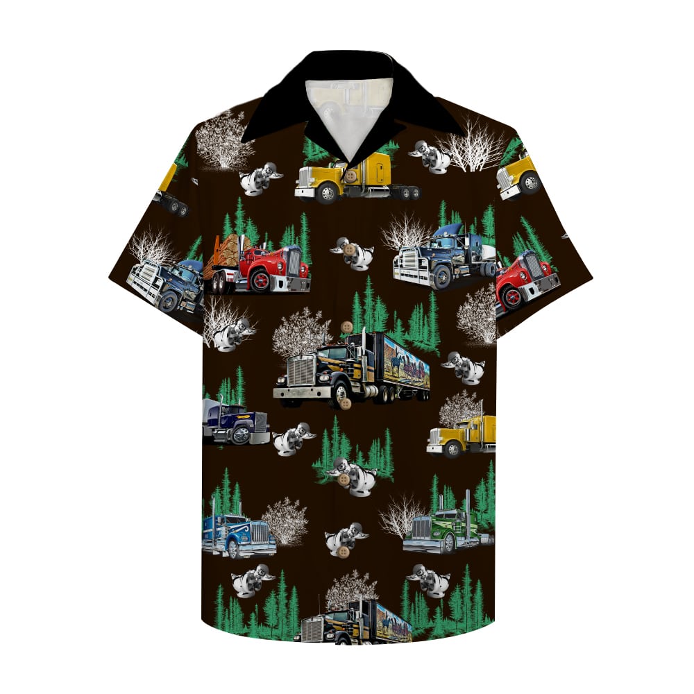 Trucker Hawaiian Shirt, Aloha Shirt with semitruck pattern 2 - Hawaiian Shirts - GoDuckee