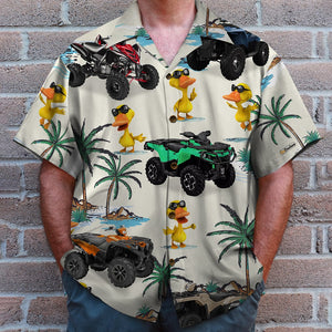 ATV Racing Duck Hawaiian Shirt - Custom ATV Car - Palm Tree Theme - Hawaiian Shirts - GoDuckee
