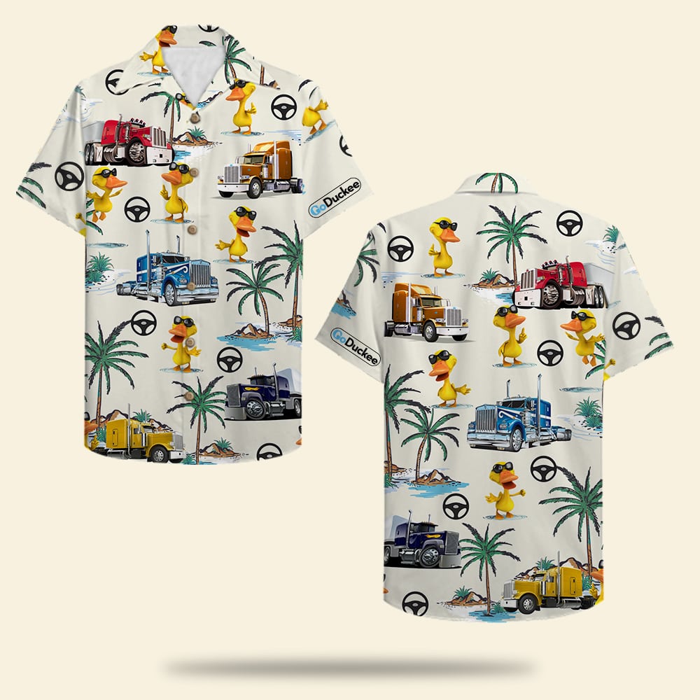 Trucker Duck Hawaiian Shirt - Truck & Duck Pattern - Hawaiian Shirts - GoDuckee