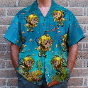 Scuba Diving Deep Diving Under The Seas Custom Face Image, Personalized Hawaiian Shirt and Men Beach Shorts, Summer Gifts for Men - Hawaiian Shirts - GoDuckee