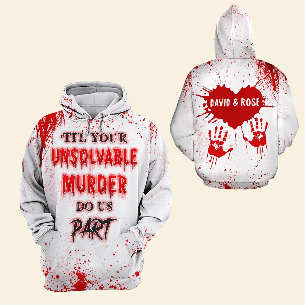 Murder Do Us Part - Personalized All Over Print 3D Shirts - Scary Couples Costumes For Her, Him - Bloody Hand Blood Splatter - AOP Products - GoDuckee