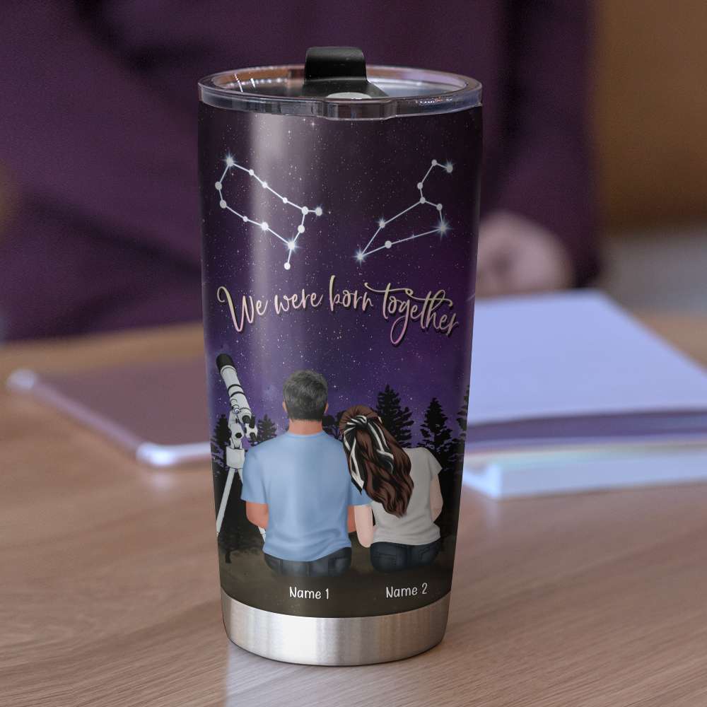 Personalized Zodiac Couple Tumbler - We Were Born Together - Tumbler Cup - GoDuckee