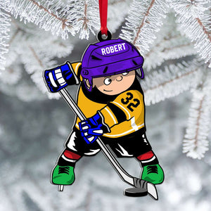 Ice Hockey Kid Player, Personalized Acrylic Ornament - Ornament - GoDuckee