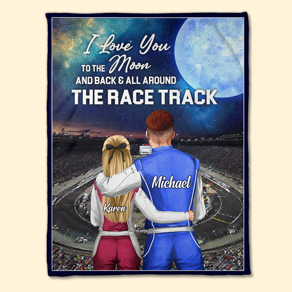 I Love You To The Moon And Back Personalized Racing Blanket, Gift For Couple - Blanket - GoDuckee