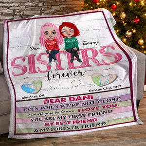 Even When We're Not Close I Want You To Know I Love You Personalized Sisters Blanket, Custom Friend Map - Blanket - GoDuckee