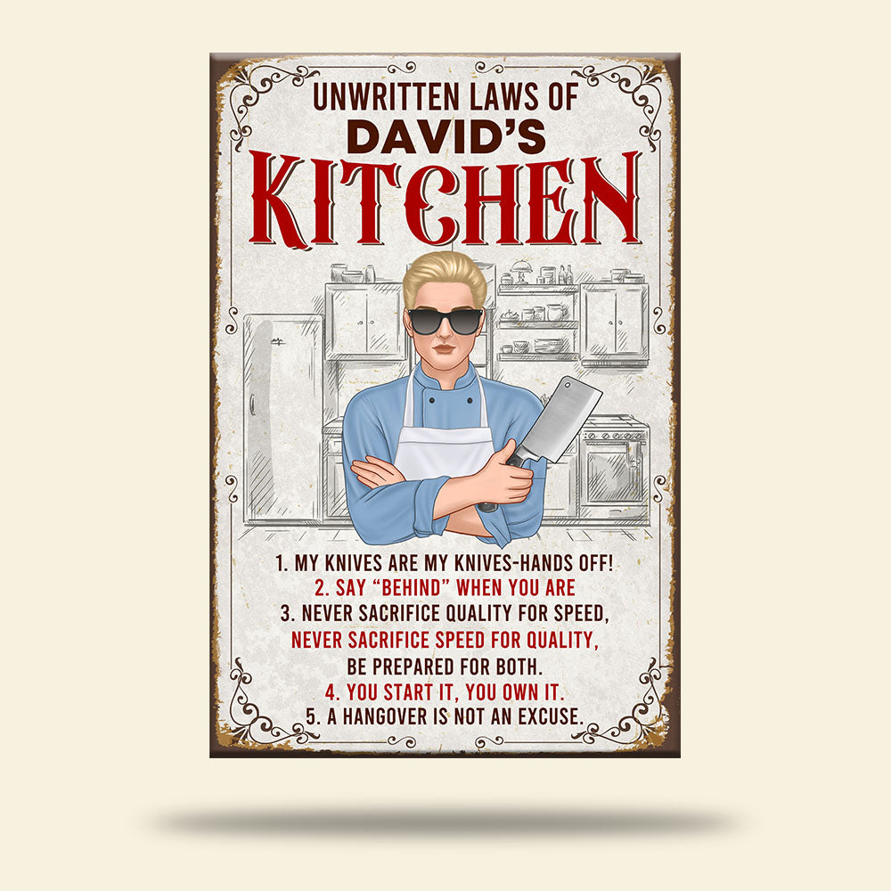 Unwritten Laws of My Kitchen, Personalized Metal Sign, Gifts for Chef - Metal Wall Art - GoDuckee