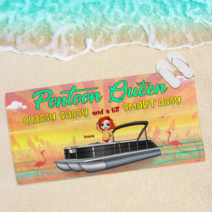 Pontoon Queen Classy Sassy And A Bit Smart Assy Personalized Pontoon Beach Towel, Gift For Girls - Beach Towel - GoDuckee