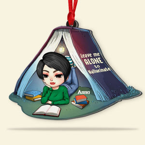 Girl Lying And Reading Book in Tent Personalized Acrylic Custom Shape Ornament - Gift For Bookworms - Ornament - GoDuckee