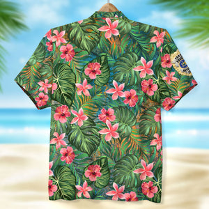 Personalized Police Hawaiian Shirt, Custom Police Badge, Floral Pattern - Hawaiian Shirts - GoDuckee