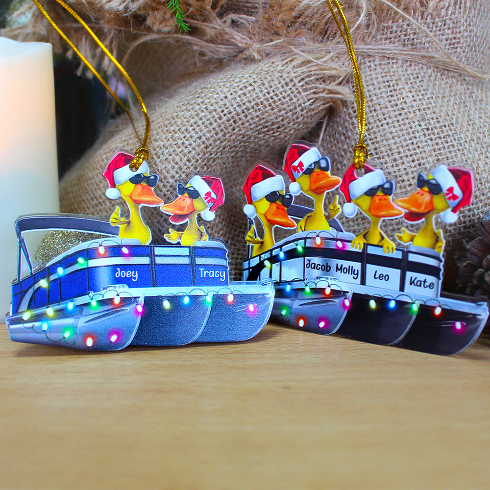 Pontoon Duck Couple - Personalized Christmas Ornament - Christmas Gift For Pontoon Lovers - Ornament - GoDuckee