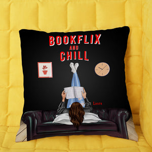 Bookflix and Chill - Personalized Pillow - Gift for Book Lovers - Girl Reading Book - Pillow - GoDuckee