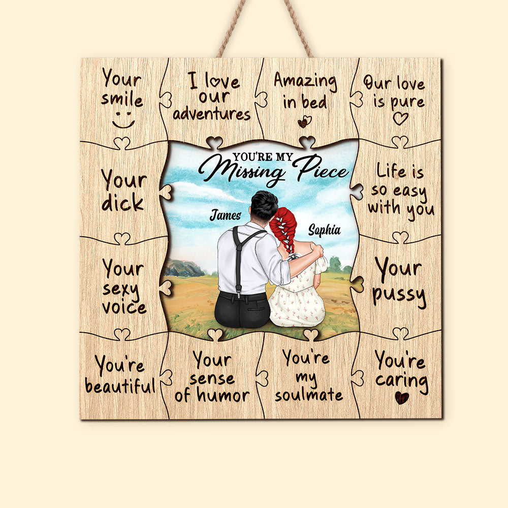 You're My Missing Piece Personalized Couple Wood Sign, Gift For Couple - Wood Sign - GoDuckee
