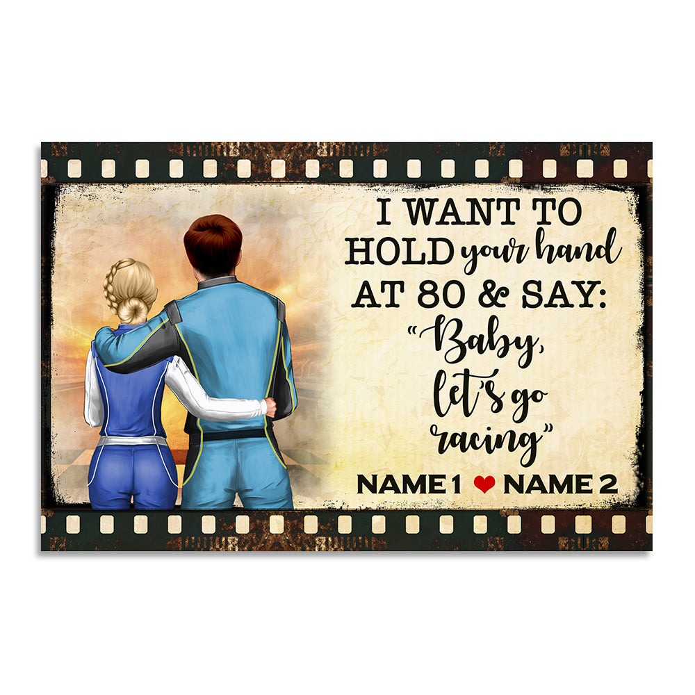 Personalized Racing Couple Poster - I Want To Hold Your Hand At 80 and Let's Go Racing - Film Frame - Poster & Canvas - GoDuckee