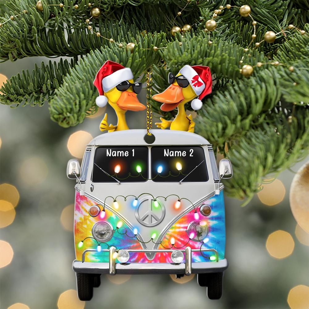 Couple Duck Christmas Ornament - Personalized Duck Christmas Gift For Camping Lover, Hippies - Ornament - GoDuckee