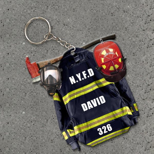 Personalized Firefighter Uniform Keychain - Custom Name & Number/Unit - Keychains - GoDuckee
