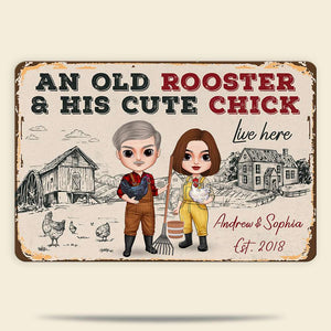 An Old Rooster And His Cute Chick Personalized Personalized Farmer Metal Sign - Metal Wall Art - GoDuckee