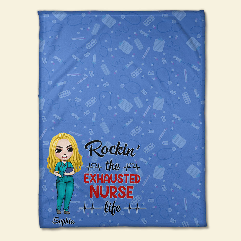 Rockin' The Exhausted Nurse Life - Personalized Nurse Blanket - Gift For Nurse - Blanket - GoDuckee