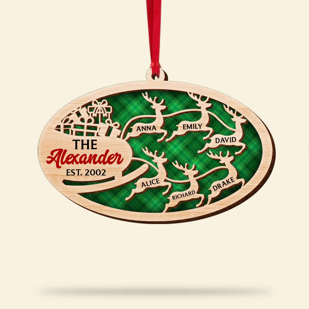 Family Reindeer Personalized Layer Wood Ornament - Ornament - GoDuckee