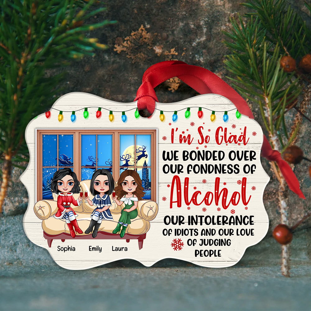 Drinking Christmas Friends, Our Fondness Of Alcohol, Personalized Bestie Ornament - Ornament - GoDuckee