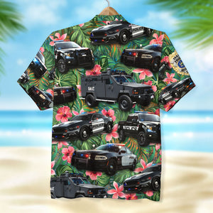 Personalized Police Vehicles Hawaiian Shirt, Custom Police Badge, Gift For Him - Hawaiian Shirts - GoDuckee