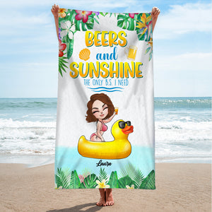 Beers and Sunshine The Only B.S. I Need, Personalized Beach Towel, Gifts for Summer Girls - Beach Towel - GoDuckee