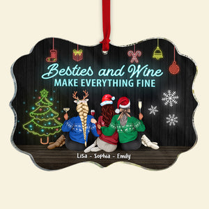 Besties And Wine Make Everything Fine, Christmas Drinking Besties Sisters Medallion Acrylic Ornament - Ornament - GoDuckee