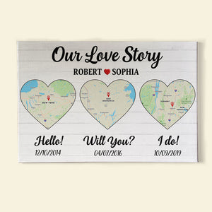 Our Love Story Personalized Map Canvas Print, Couple Gift - Poster & Canvas - GoDuckee