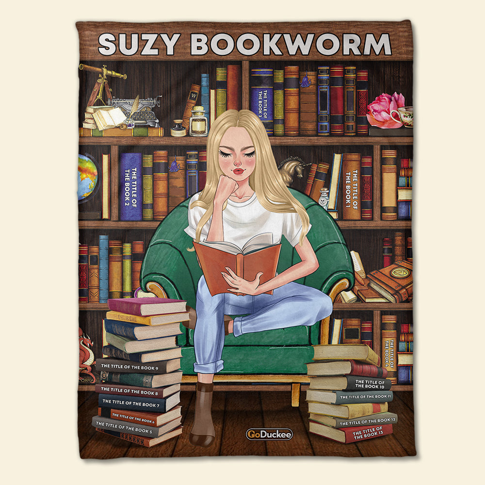 Personalized Reading Girl Blanket - Chilling Reading Time In Library BOOK2104 - Blanket - GoDuckee