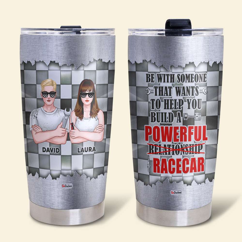 Personalized Racing Father and Son Tumbler - Working on and racing car -  GoDuckee