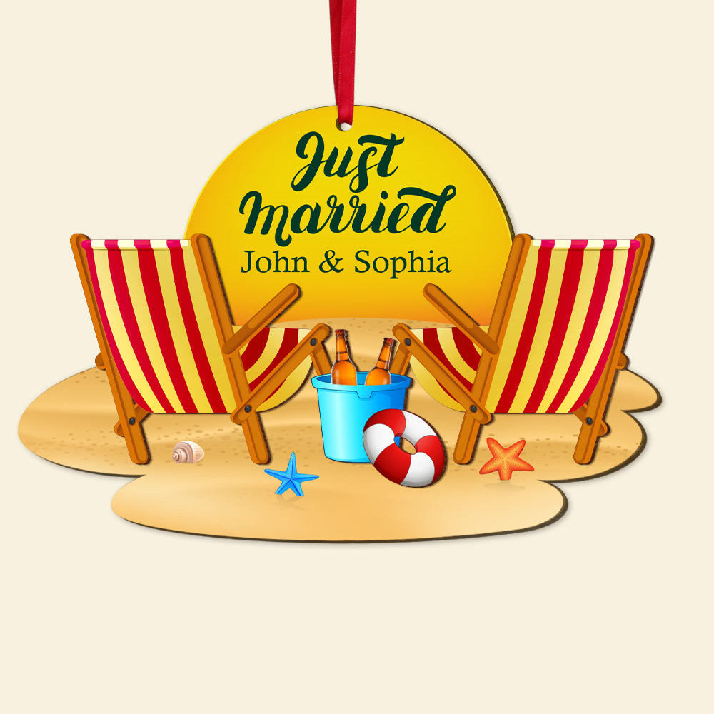 Just Married Personalized Newlywed Couple Ornament, Christmas Tree Decor - Ornament - GoDuckee