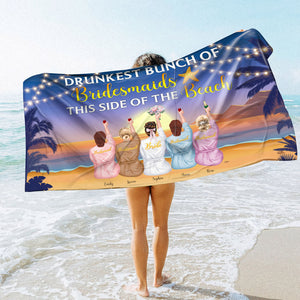 Drunkest Bunch of Bridesmaid - This Side of The Beach, Personalized Beach Towel, Gift for Bridesmaids - Beach Towel - GoDuckee