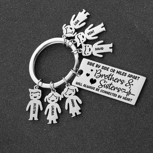 Custom Siblings Name Family Keychain, Side By Side or Miles Apart - Keychains - GoDuckee