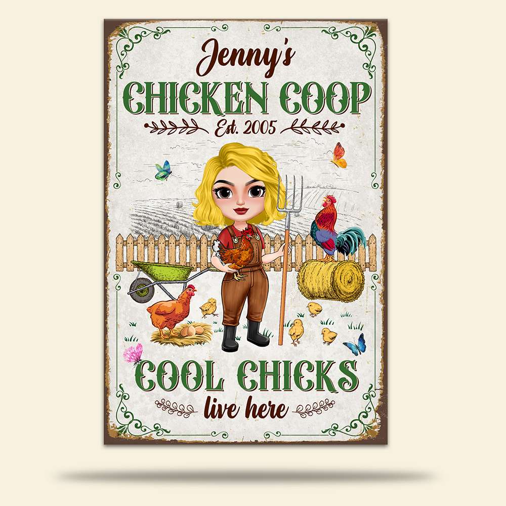Country Girl Cool Chicks Live Here, Personalized Metal Sign, Gifts for Farmers - Metal Wall Art - GoDuckee