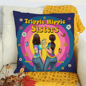 Friends Trippie Hippie Sisters - Personalized Pillow - Gift for Friends - Back Hippie Friends - Pillow - GoDuckee