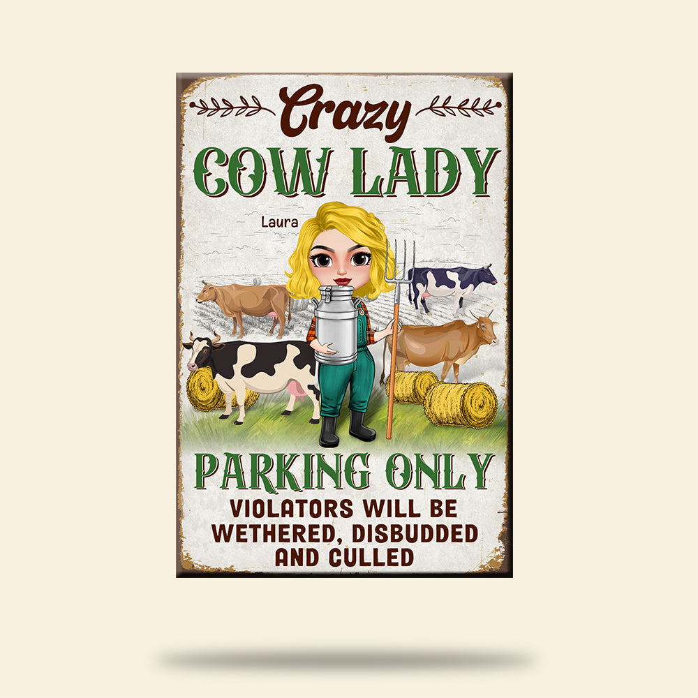 Parking Only Violators Will Be Wethered Disbudded And Culled, Personalized Metal Sign, Gifts for Farming Girls - Metal Wall Art - GoDuckee