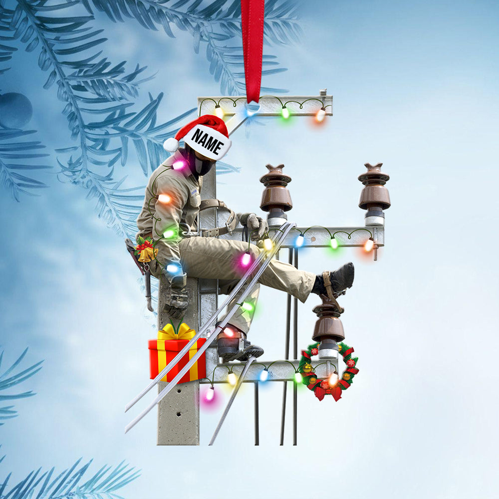 Lineman On Pole - Personalized Christmas Ornament For Lineman - Ornament - GoDuckee