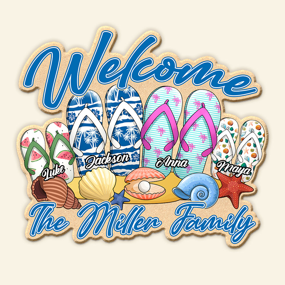 Welcome To The Family Flip Flop Family Beach Personalized Custom Shape Doormat - Doormat - GoDuckee