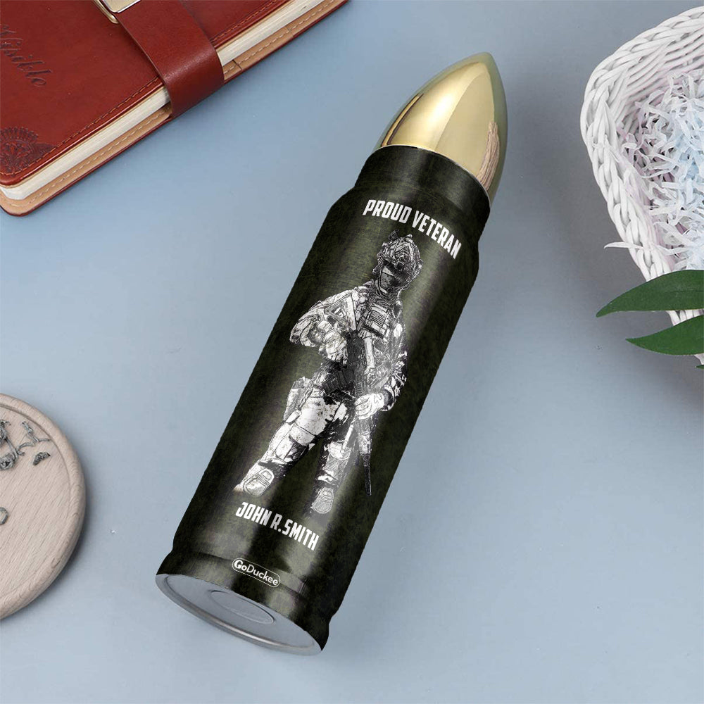 Veteran Bullet Tumbler - Custom Military Unit - Been There Done That, Soldier Holding Gun - Water Bottles - GoDuckee