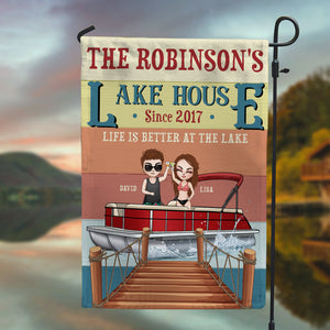 Pontoon Lake House Life Is Better At The Lake - Personalized Flag - Gift for Couple - Couple On A Pontoon - Flag - GoDuckee